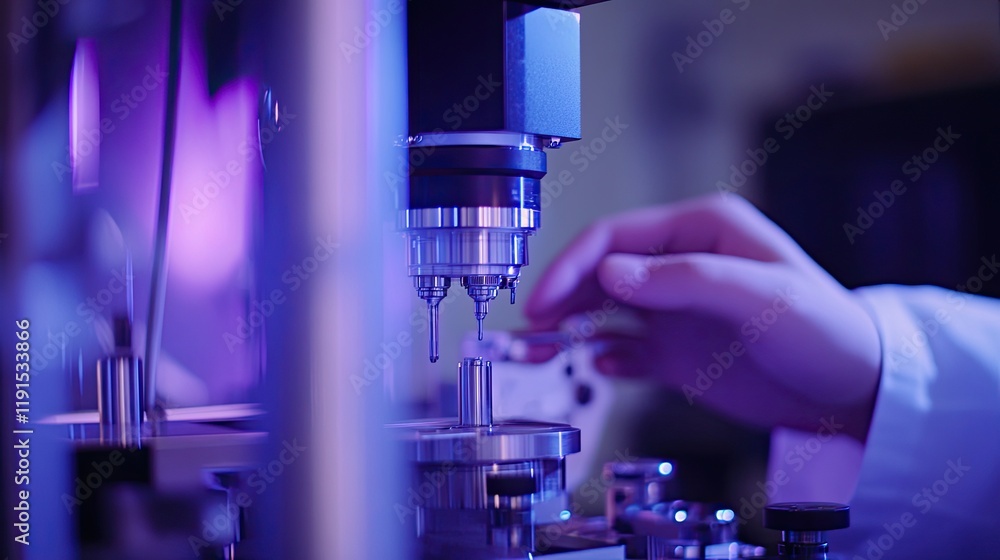Poster Scientist using precision equipment for material testing