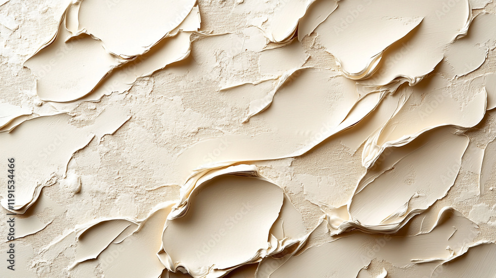 Poster textured surface with layered, peeling cream-toned material in an abstract design