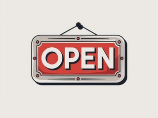 A Red and Gray Open Sign Hanging Down