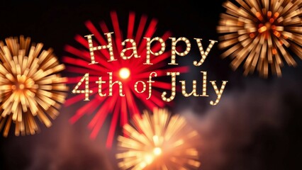 Happy 4th of July typography with a firework background