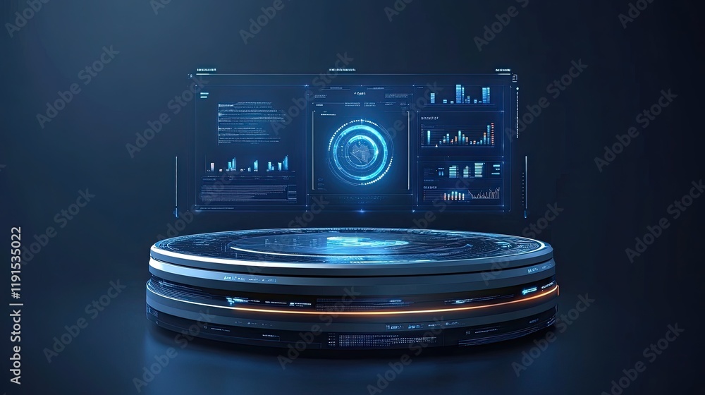 Poster Futuristic Holographic Display on a Circular Platform