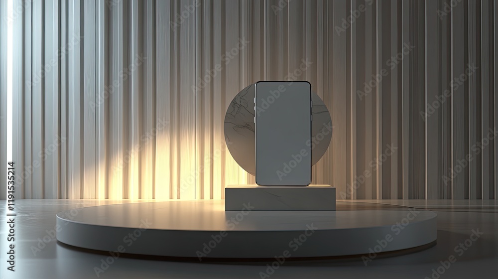 Poster modern smartphone display on minimalist marble stand