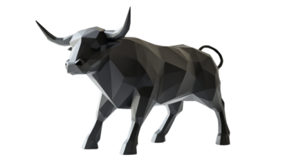 Black low-poly bull, sleek geometric bull, modern bull art , isolated on transparent background