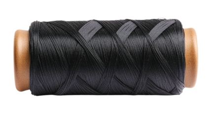 Black thread spool strong and durable, isolated on transparent background