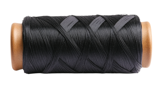 Black thread spool strong and durable, isolated on transparent background