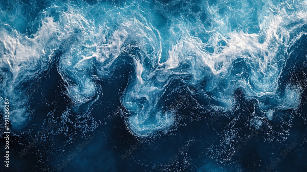 Poster turbulent ocean waves create mesmerizing patterns in deep blue water