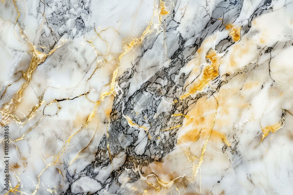 Poster marble stone texture with golden veins running through white and gray areas, creating a luxurious an