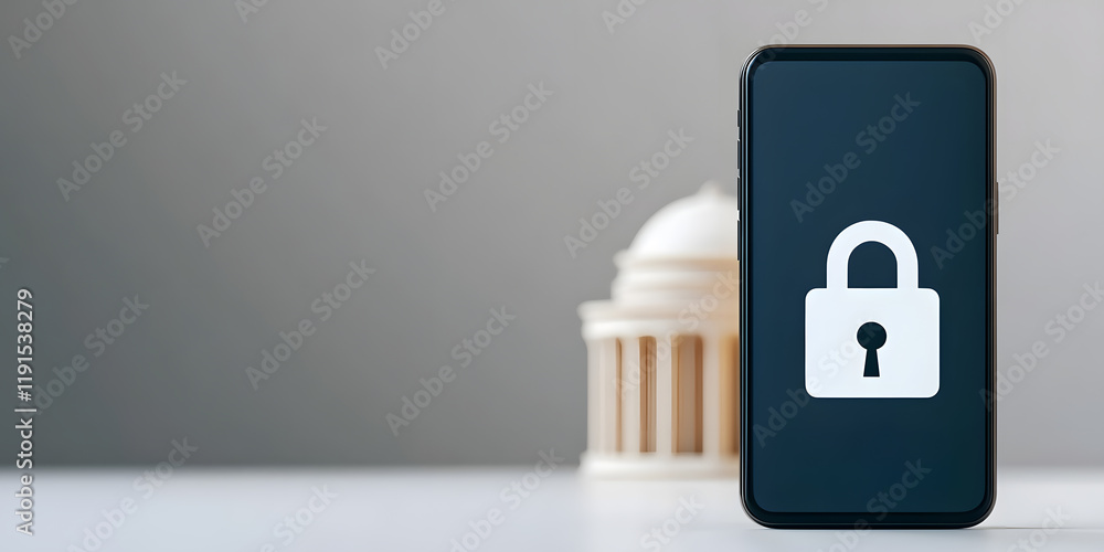 Poster smartphone displaying a padlock icon, symbolizing data security and privacy. a blurred model of a go