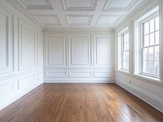 Obraz premium A large room with white walls and wooden floors