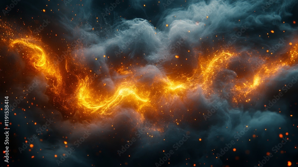 Poster dynamic swirling flames and smoke creating abstract patterns in vibrant colors