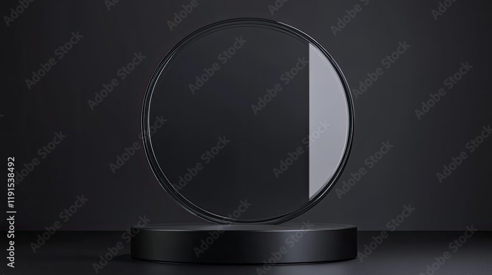 Poster black oval frame on dark platform base