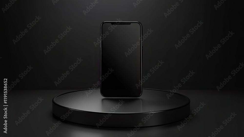 Poster black smartphone on a dark circular stand