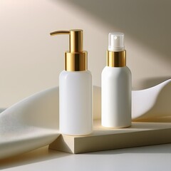 set of cosmetic bottles and bottle
