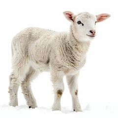 Obraz premium Adorable Fluffy Lamb in Winter Snow Scene White Soft Fur pet cute farm wool pure baby sheep young 