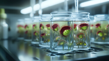 Tissue culture of carnivorous sundew plant in laboratory. experiment in plant science. Sundew. Illustration