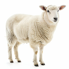 Obraz premium Adorable Fluffy White Sheep Farm Animal Isolated pet lamb wool cute icon soft fauna stock image 