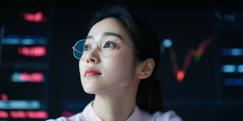 Contemporary Professional Woman Analyzing Data Trends in a Modern Office