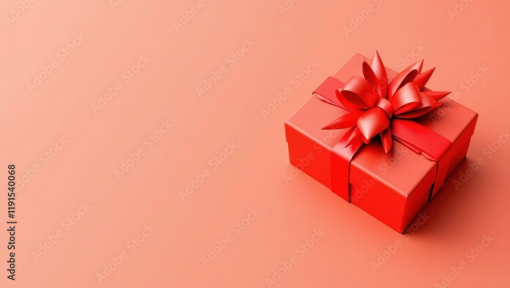 Poster ruby red gift bow on right. soft black background. copy space for text, 3d render ai generated desig