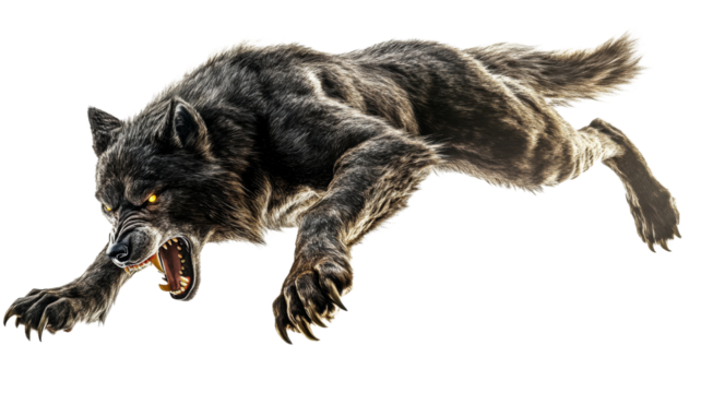 Werewolf in attack pose, isolated on transparent background