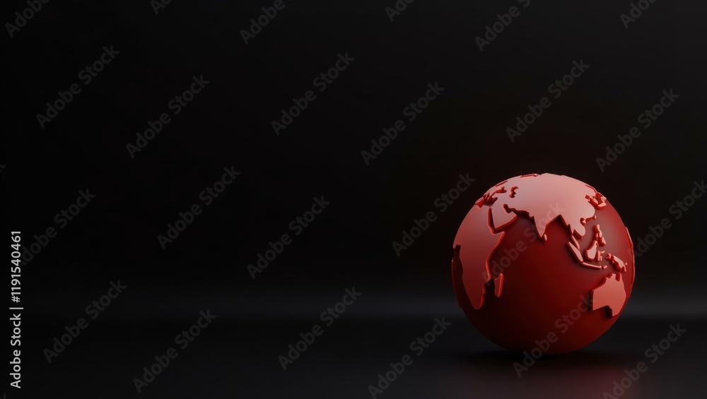 Poster earth globe in red on left. soft coral background. copy space for text, 3d render ai generated desig