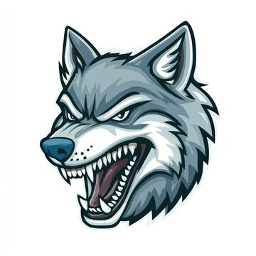 Growling wolf mascot head, white background, sports logo design