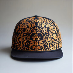 An Omani Kuma cap has a flat top and an Arabicesque weave pattern on the fabric.