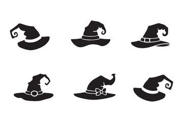 Collection of witch hats silhouette vector illustration for Halloween season