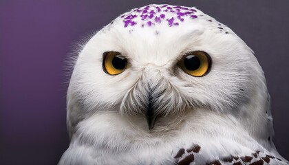Obraz premium white owl with purple spots in the studio