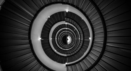 Fototapeta premium circular monochrome pattern, concentric rings, hypnotic spiral, geometric design, black and white, intricate details, optical illusion, symmetrical composition, abstract art, radial structure, futuris