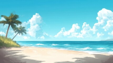 Obraz premium Idyllic Tropical Beach Scene With Palm Trees And Ocean