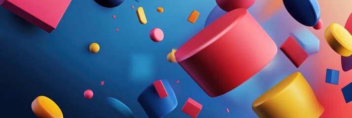 Vibrant graphic layouts for modern advertising showcasing 3D geometric shapes