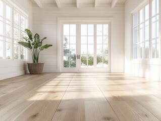Fototapeta premium A large open room with a white door and white walls