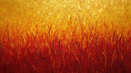Golden Red Field of Impasto Painted Grass
