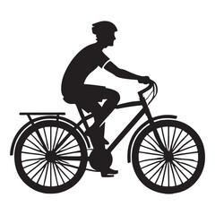 Man Wearing Helmet Riding Bicycle Silhouette Vector Illustration