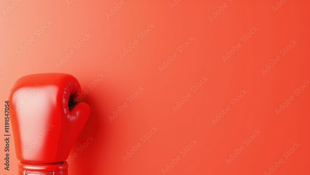 Poster boxing glove in red on left. soft blue background. copy space for text, 3d render ai generated desig