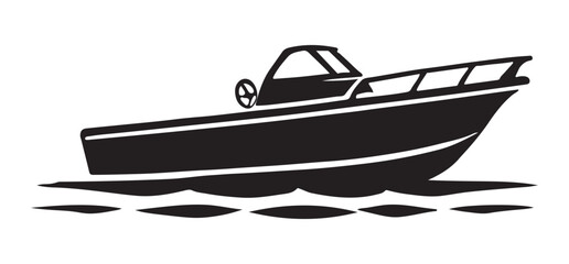 Modern Powerboat Silhouette Ocean Waves Watercraft Design