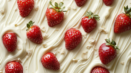 Fresh strawberries arranged on creamy dessert with swirls in a delightful presentation for a summer treat