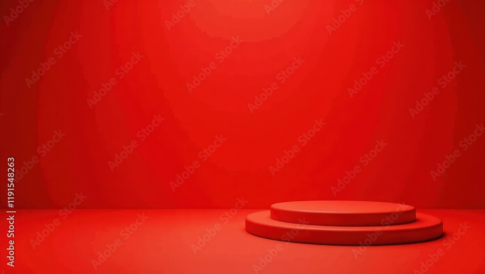 Poster luxury display. red round empty podium platform with smooth background