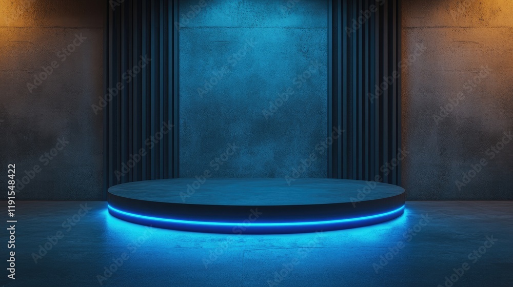 Poster illuminated circular platform in a dark room