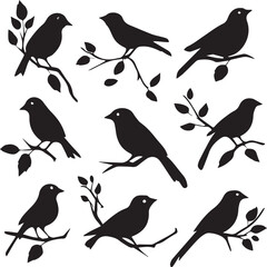 Birds Set on branches black graphic birds