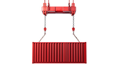 Red shipping container lifted by crane in industrial setting Isolated on transparent background
