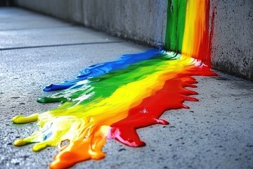 Fototapeta premium Rainbow paint spills on urban ground