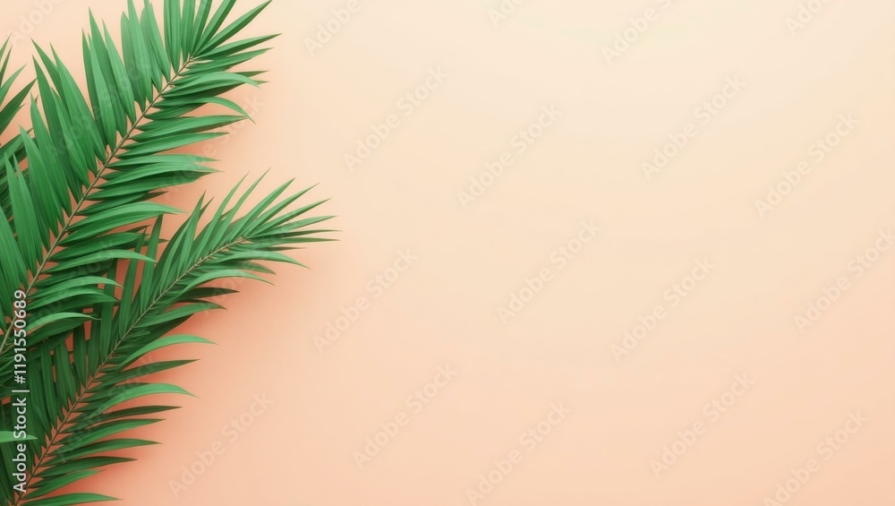 Aufkleber emerald green palm tree on right. soft purple background. copy space for text, 3d render ai generate