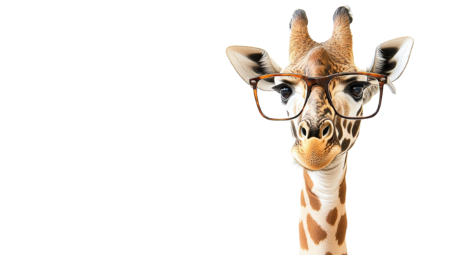 Giraffe wearing glasses, isolated on transparent background