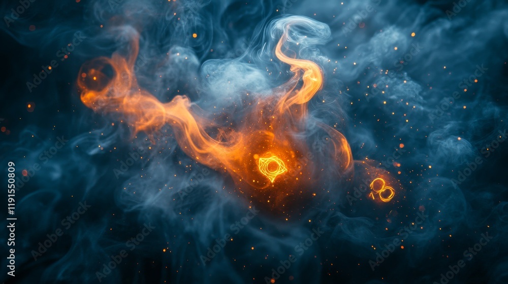 Poster dynamic swirling flames and smoke creating abstract patterns in vibrant colors