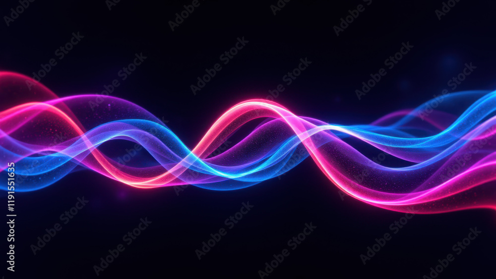 Poster vibrant abstract wavy lines forming a wave-like pattern on dark background.