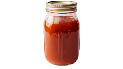 Glass jar of tomato sauce, isolated on transparent background