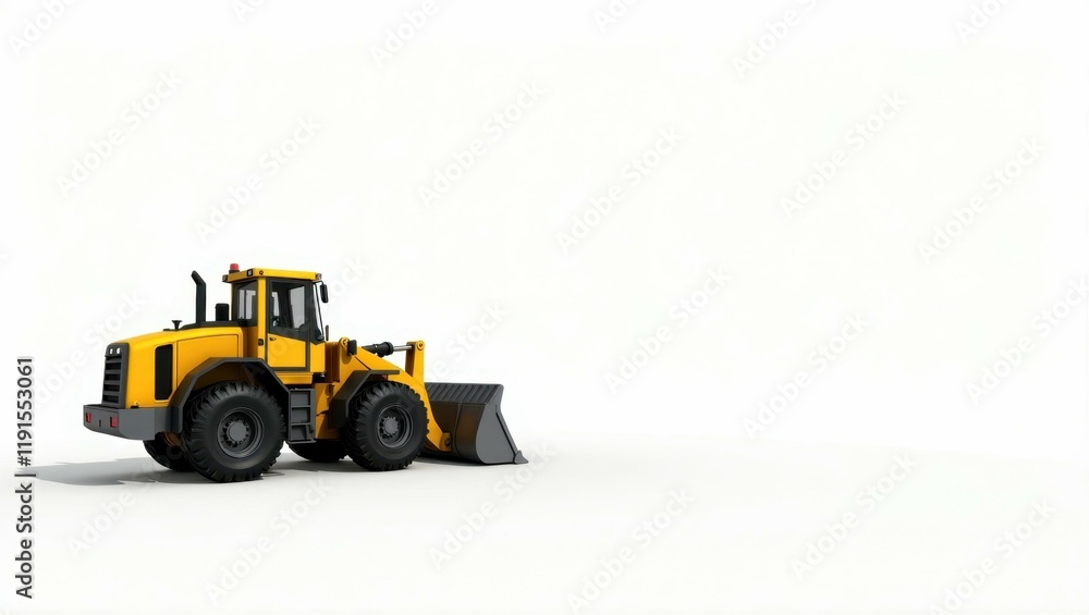 Poster yellow bulldozer on left. soft coral background. copy space for text, 3d render ai generated designe