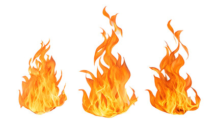 A set of fire icons with flames, heat, and burn symbols in orange, red, and yellow colors, designed to represent danger, warmth, and fire-related concepts