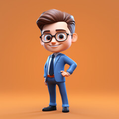 3D Illustration of a Happy Cartoon Businessman on Orange Background for Professional Branding and Marketing